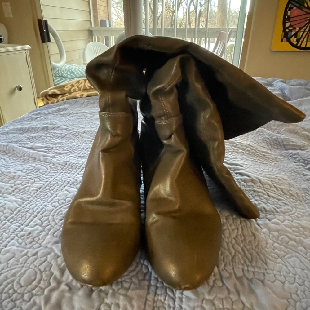 Grey low wedge boots
